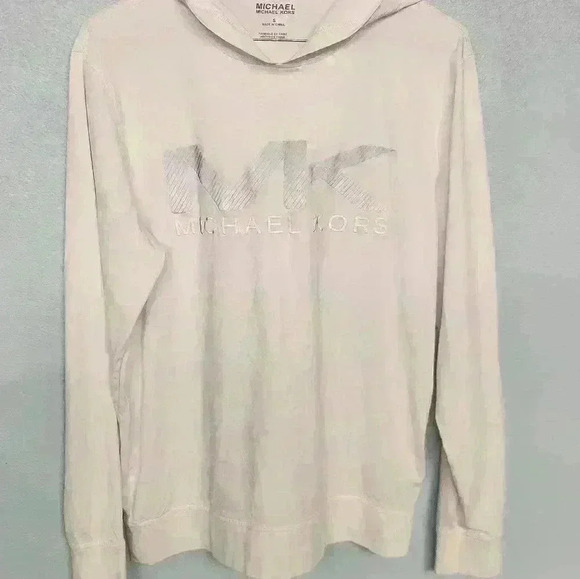 Michael Kors white,  long sleeve, lightweight, women's hooded shirt size small - Picture 3 of 9